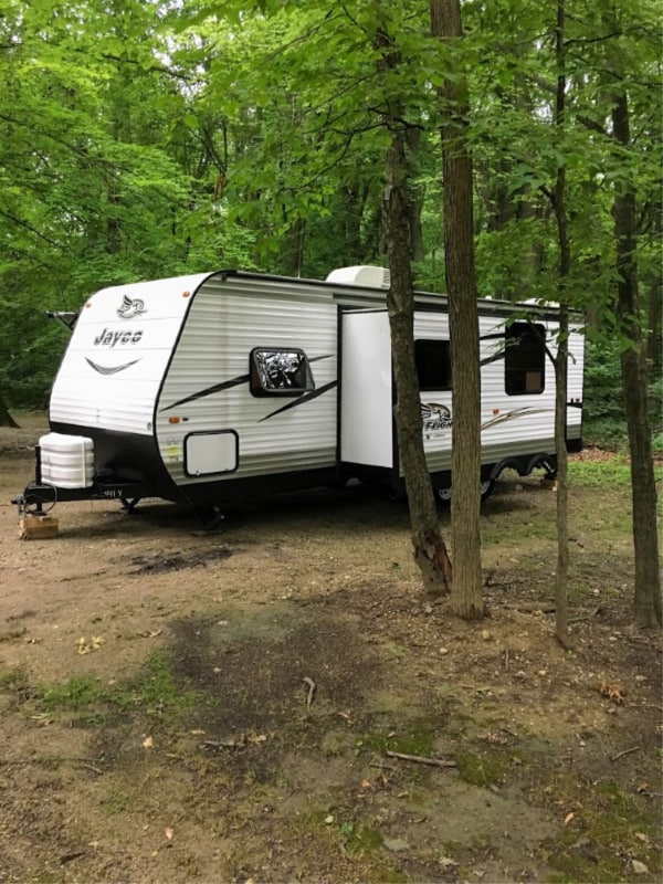 Camping in the trees of Chain O' Lakes State Park, Indiana.