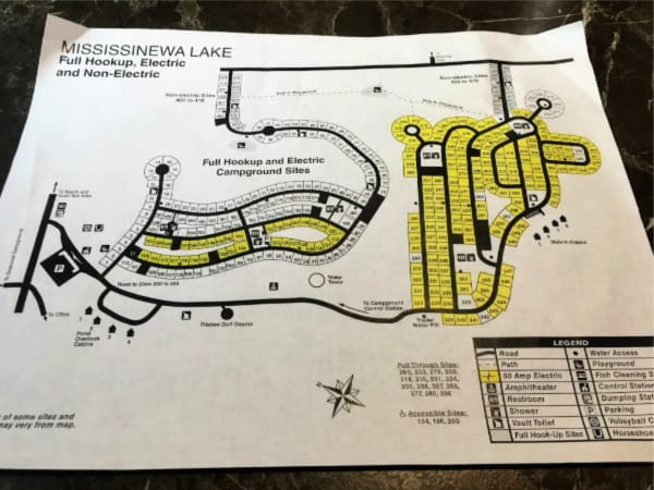 Campground map of Mississinewa Lake campground with full-hookups.