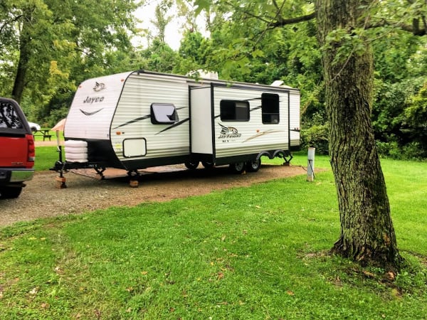 Our Jayco in campsite 102 at Mississinewa lake, Indiana.