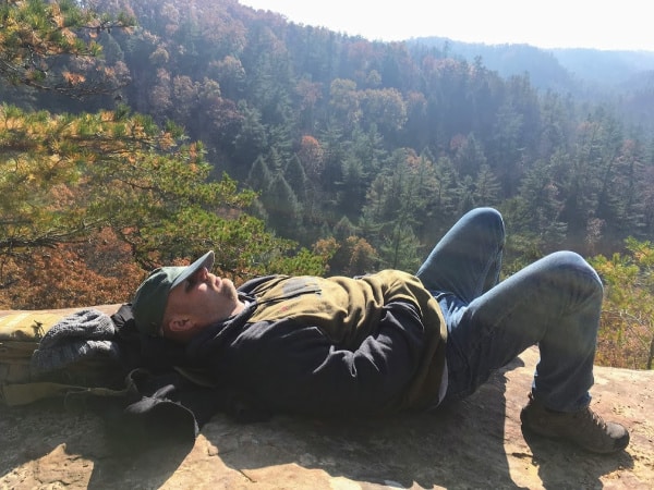 Jack soaking up the sun during our road trip to the Red River Gorge Area of Kentucky.