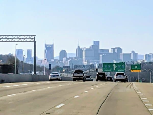 Picture of downtown Nashville from the highway.