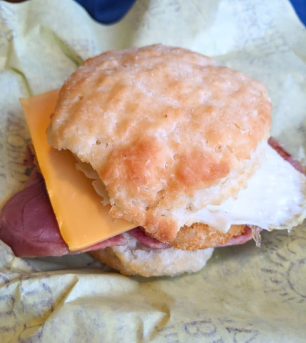 A breakfast sandwich from Tudor's Biscuit World in Fayetteville. 