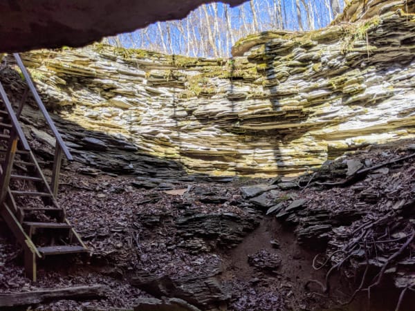 The limestone layers behind Shangri-La Arch in Carter Caves State Resort Park ,Kentucky.