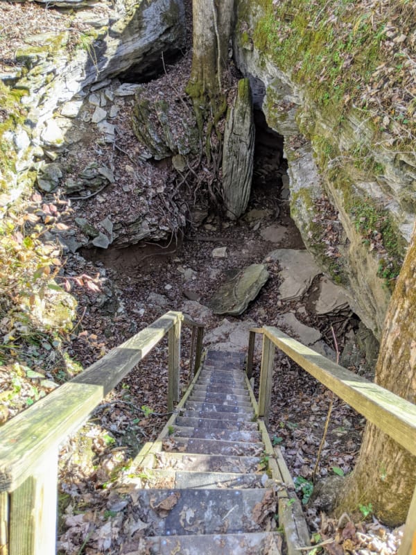 Stairs down to Shangri-La Arch in Carter Caves State Resort Park, Kentucky.