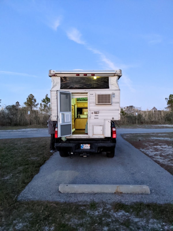 Truck camper at Fort Pickens campground. 