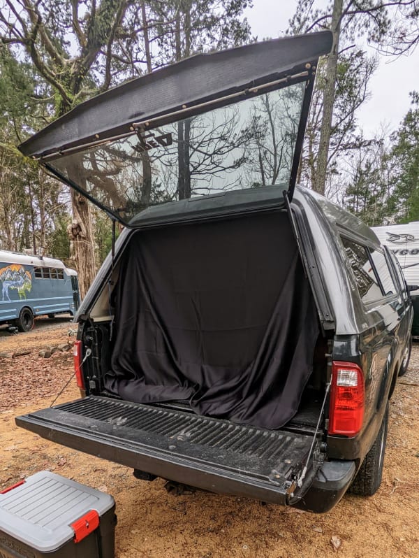 How I figured out how big to make the back curtain for our truck cap camper. 