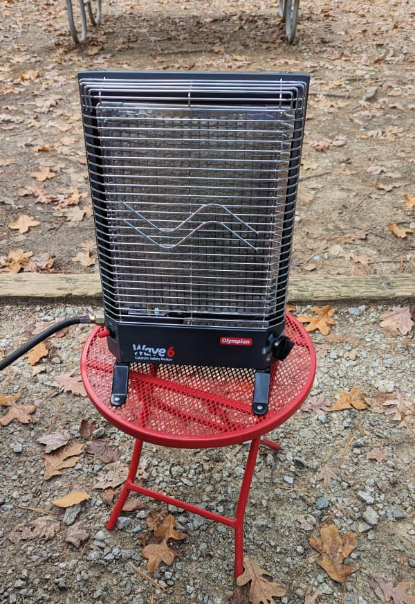 We use this heater outside too! It warms the cook. 