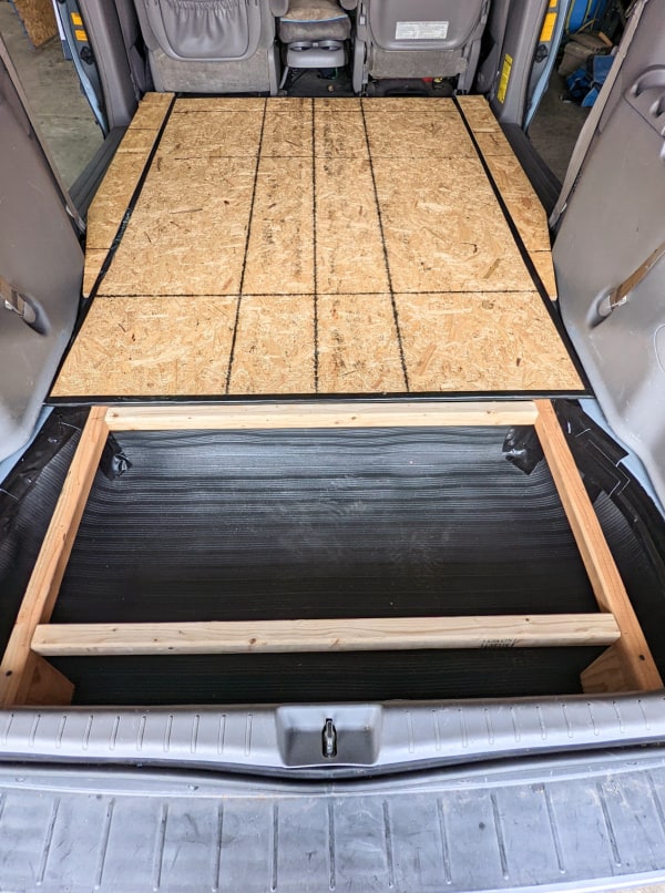 The level subfloor for the van is down. Now to work on the trunk lid.