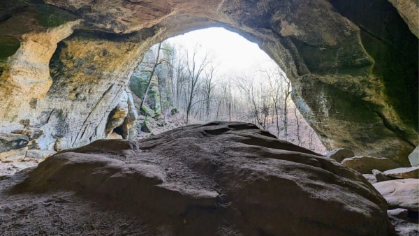 The view looking out of Morgan's Cave, Kentucky. 
