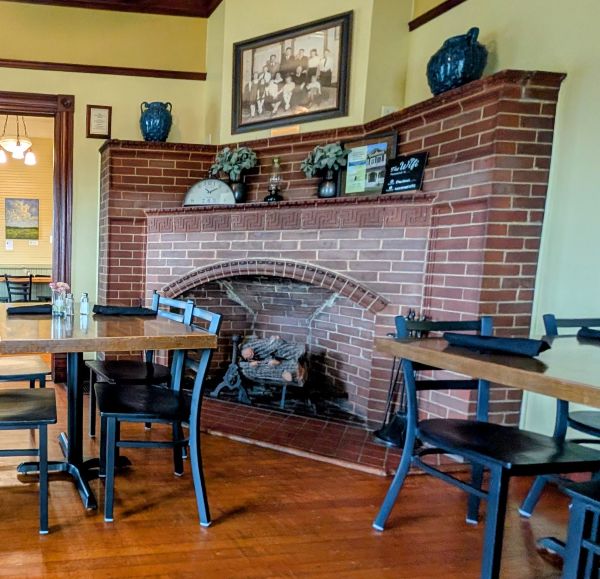 fireplace inside main street bistro.