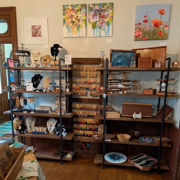 Displays of art and crafts are available for sale at Traditional Arts Today.